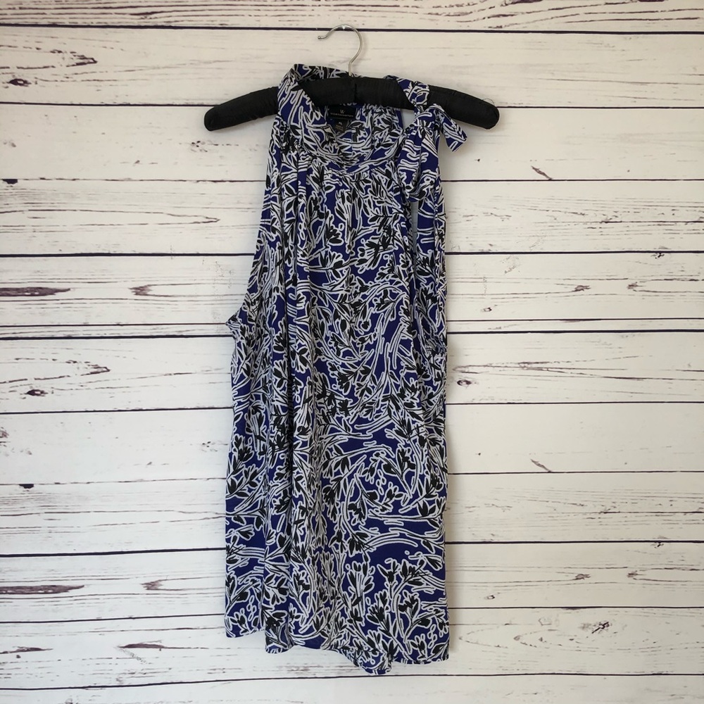 SOLD Worthington tie neck floral blue tank